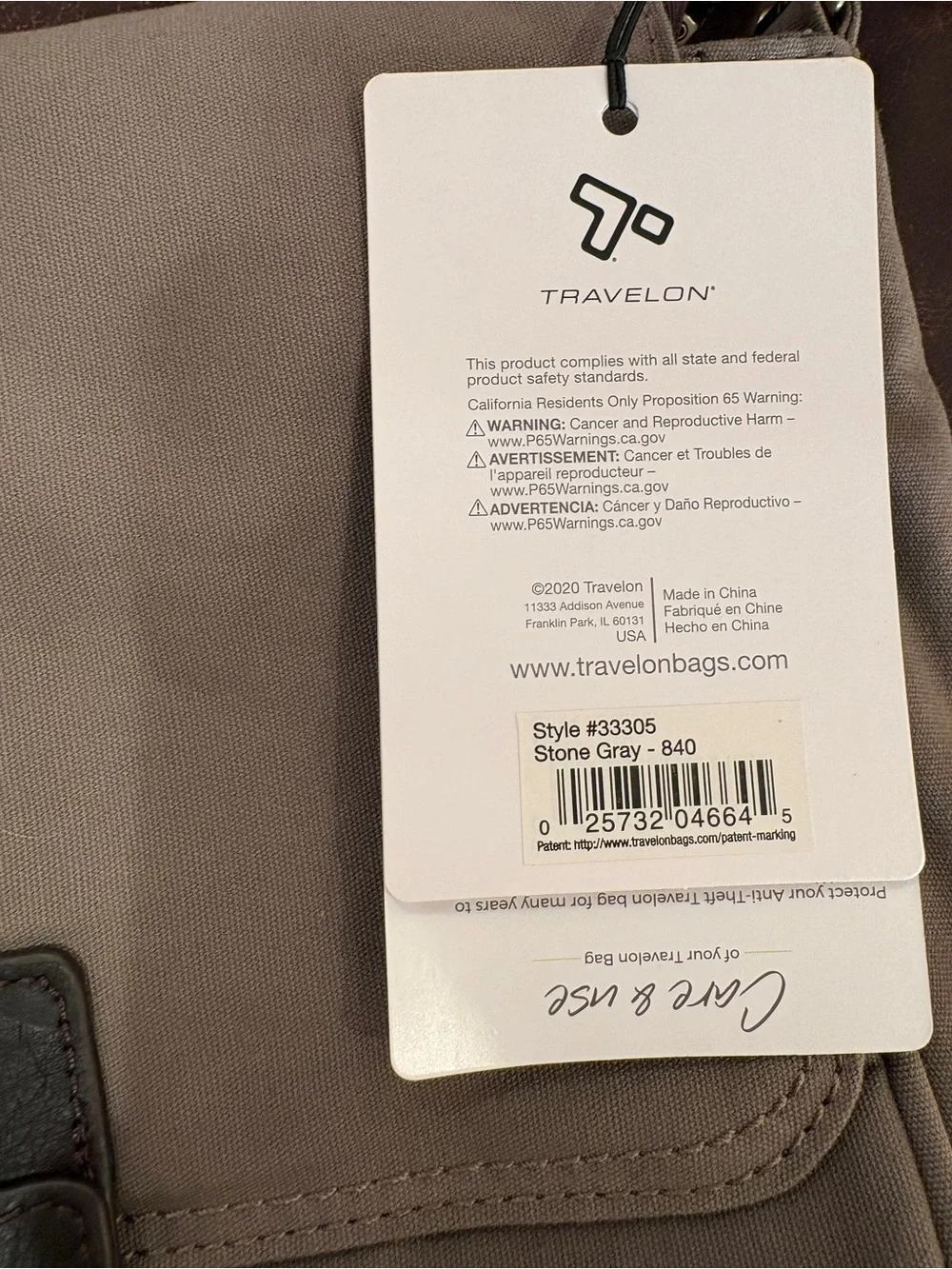Travelon Men's Messenger Bag in Taupe with Brass Accents